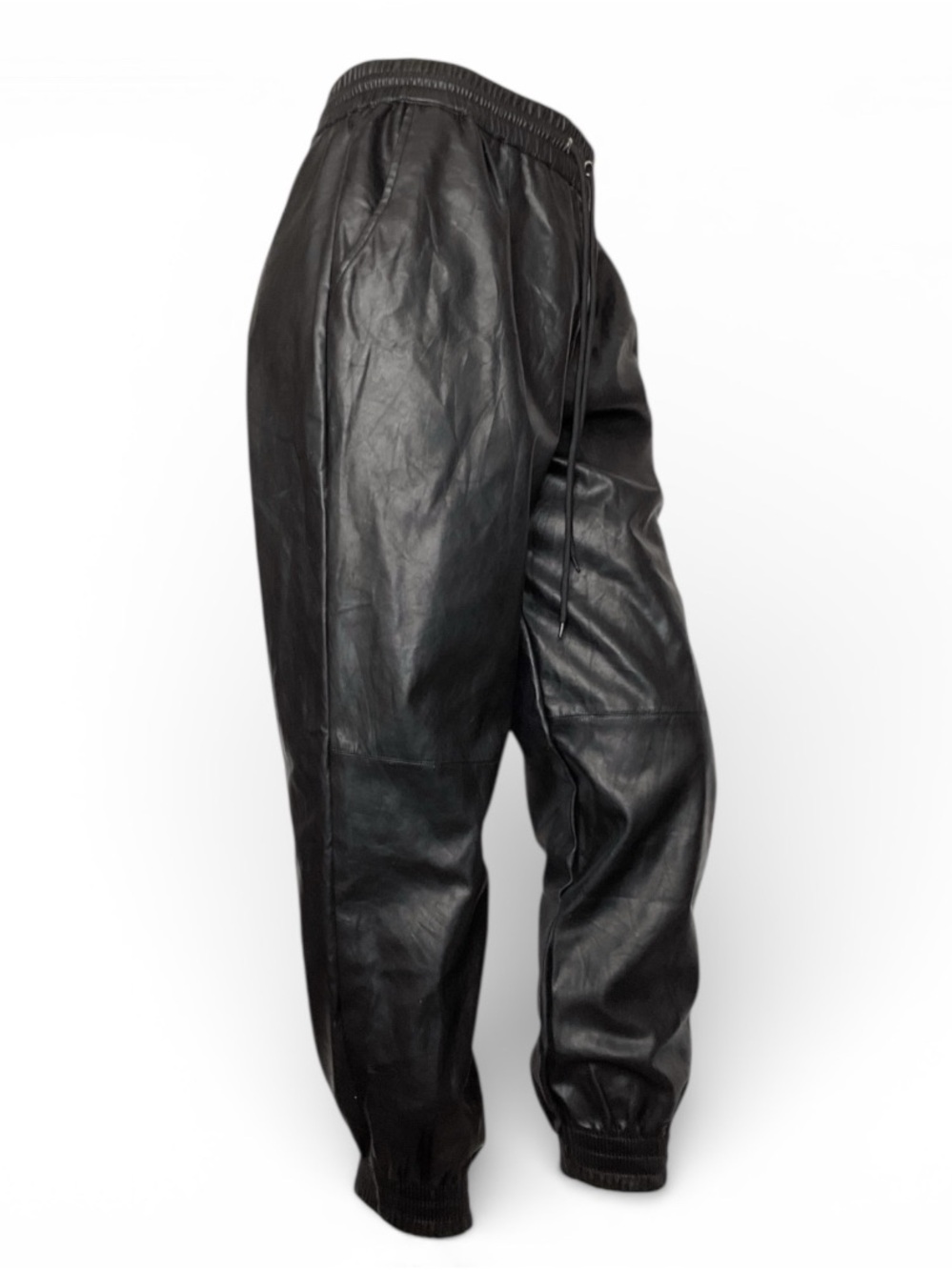 Fashion Nova Black Faux Leather Joggers with Elastic Waist